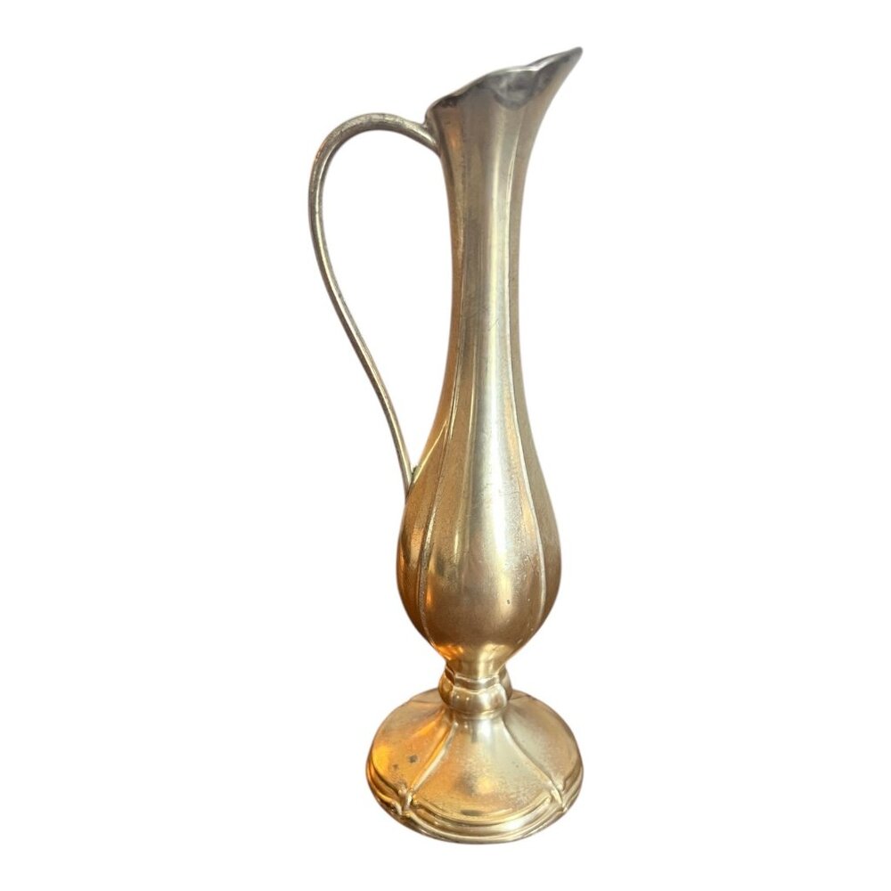 Vintage Gold Tone Metal Rose Bud Vase 7" Tarnish Resistant Made In Japan